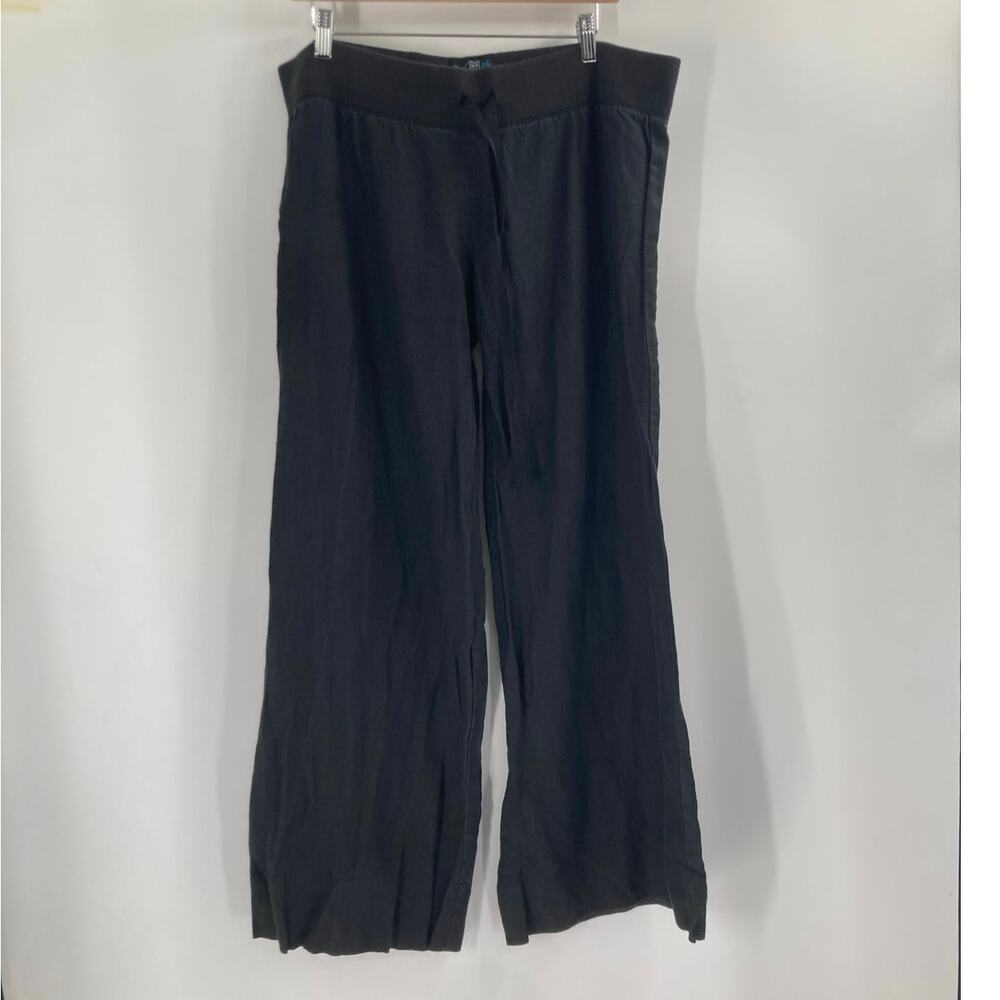 Royal Blue 100% Linen Black Wide Leg Elastic Waist Pants Beach Casual Natural XL